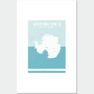 Antarctica Research Stations Map Posters and Art